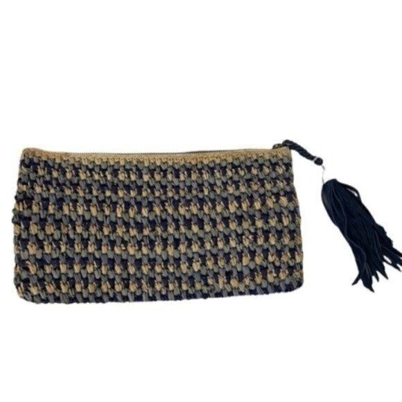 Flora Bella Seabreeze Clutch Bag Braided 100% Raffia Zippered w/ Tassle 13” X 7” - Picture 5 of 11